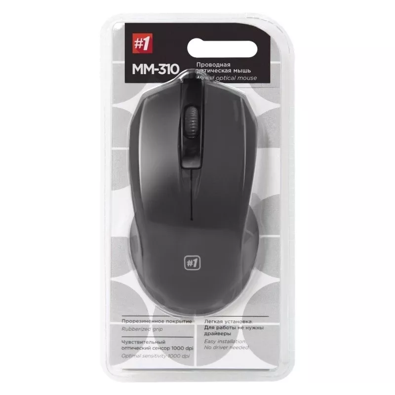 Ratón óptico con cable DEFENDER MM-310 USB Type-A, 1000 DPI, ambidiestro, 2 botones, negro, cable de 1,35 m