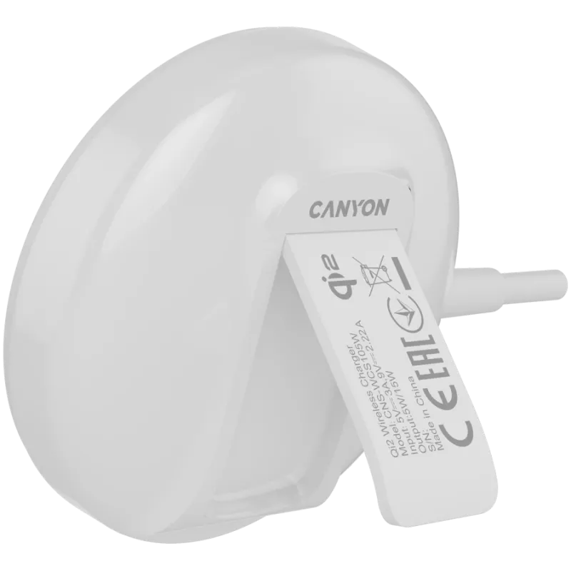Cargador inalámbrico CANYON WS-105 15W Qi2 blanco – carga inalámbrica de 15W, compatible con Qi2