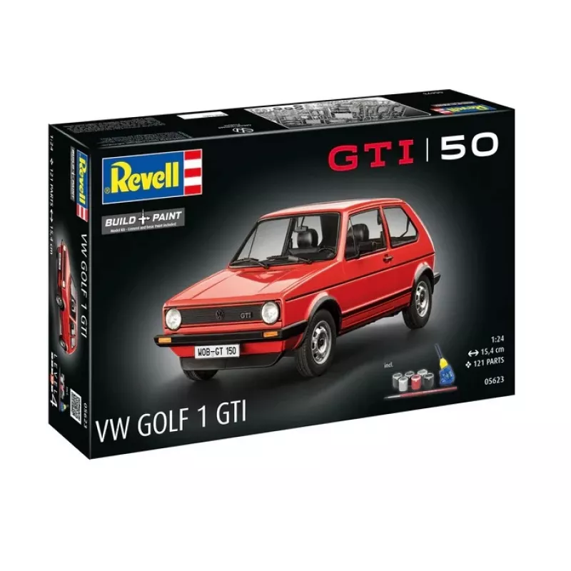 Modelo de coche de plástico REVELL VW Golf1 GTI 50 años escala 1:24