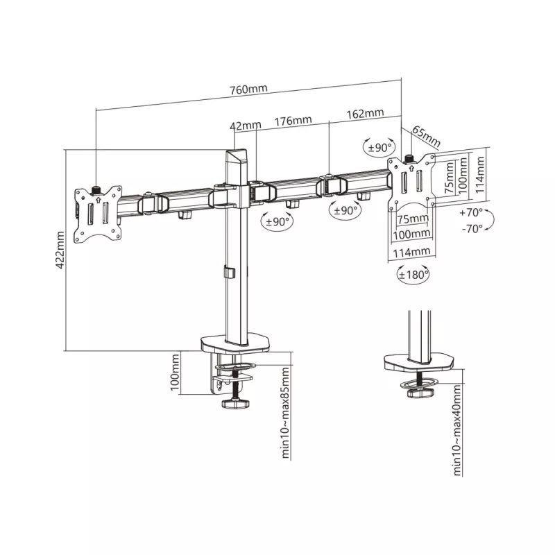 Soporte de montaje para dos monitores Deluxe Ergo Office, 17-32, máx. 9 kg, ER-449