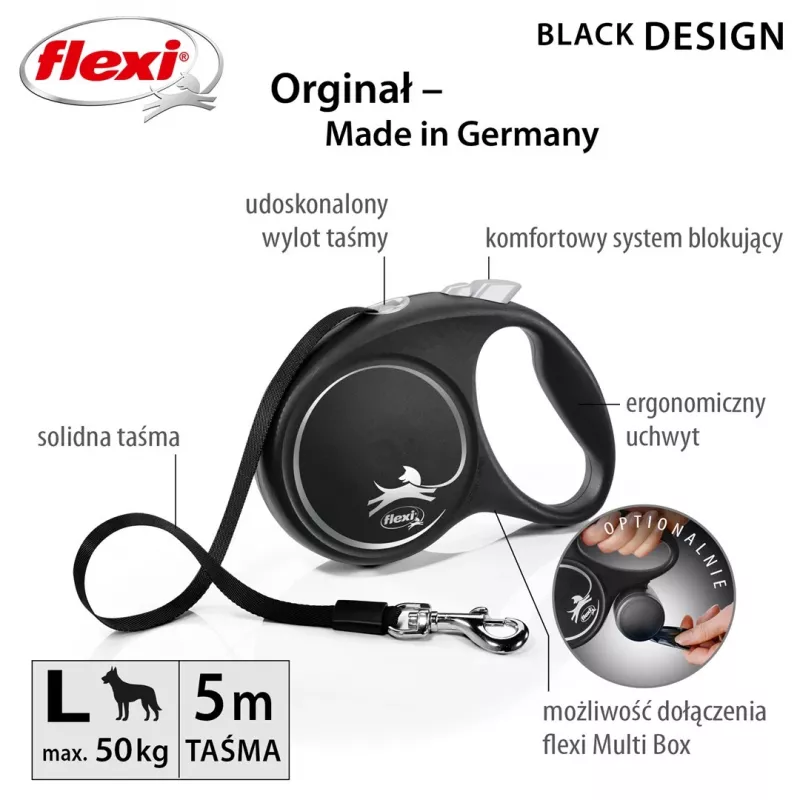 Flexi Black Design L correa retráctil para perro de 5 m