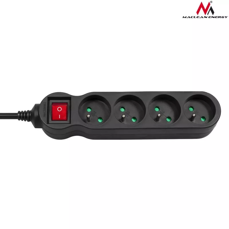 Alargador eléctrico Maclean MCE181 3 m 4 tomas de corriente AC interior negro