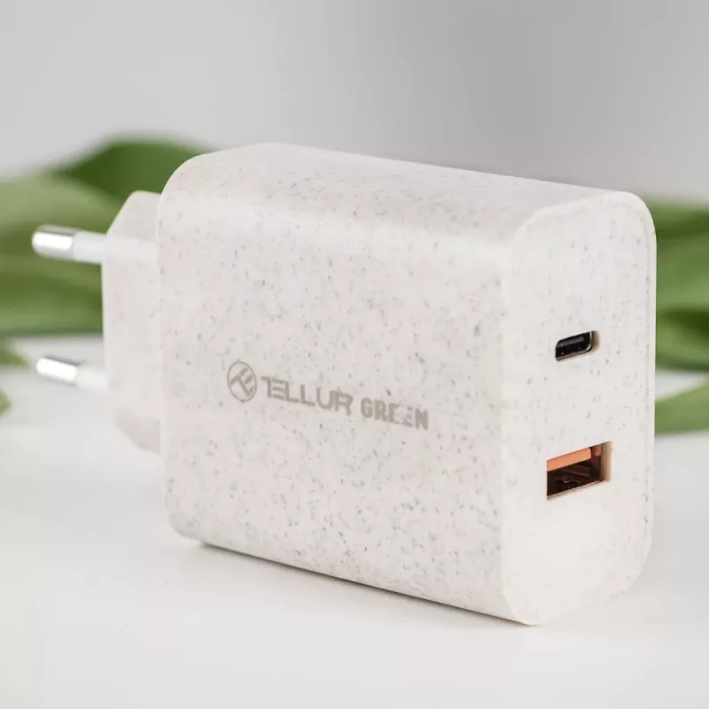 Cargador Tellur TLL151321 Type-C PD20W USB QC3.0, carga rápida 20W PD y QC3.0