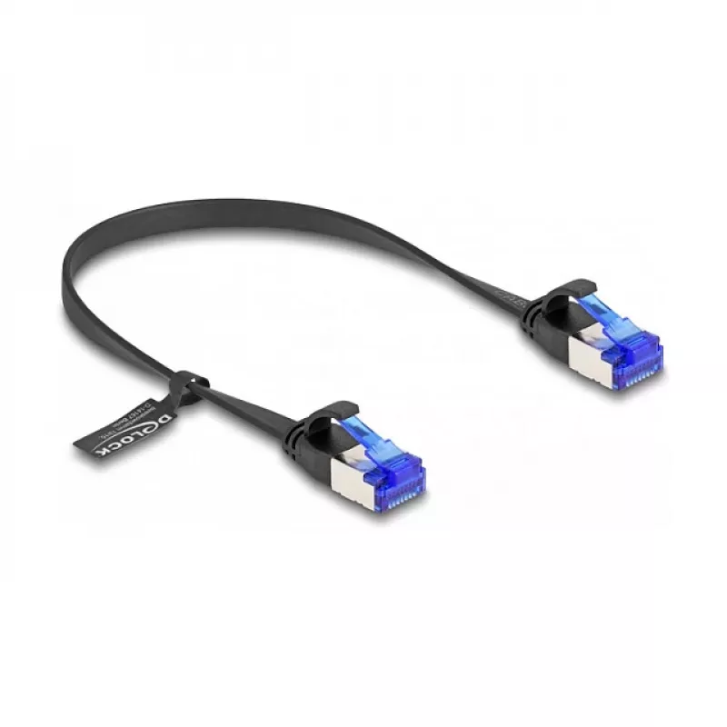 Cable de red DeLOCK RJ45 cable plano de conexión conector macho a conector macho Cat.6A 0,25 m negro