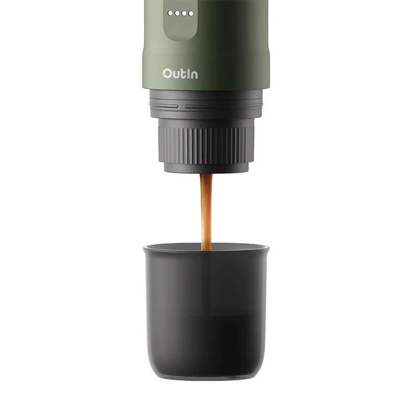 Cafetera OUTIN Outin Nano negra, verde — café molido, 20 bar, batería de 7500 mAh, 0,67 kg