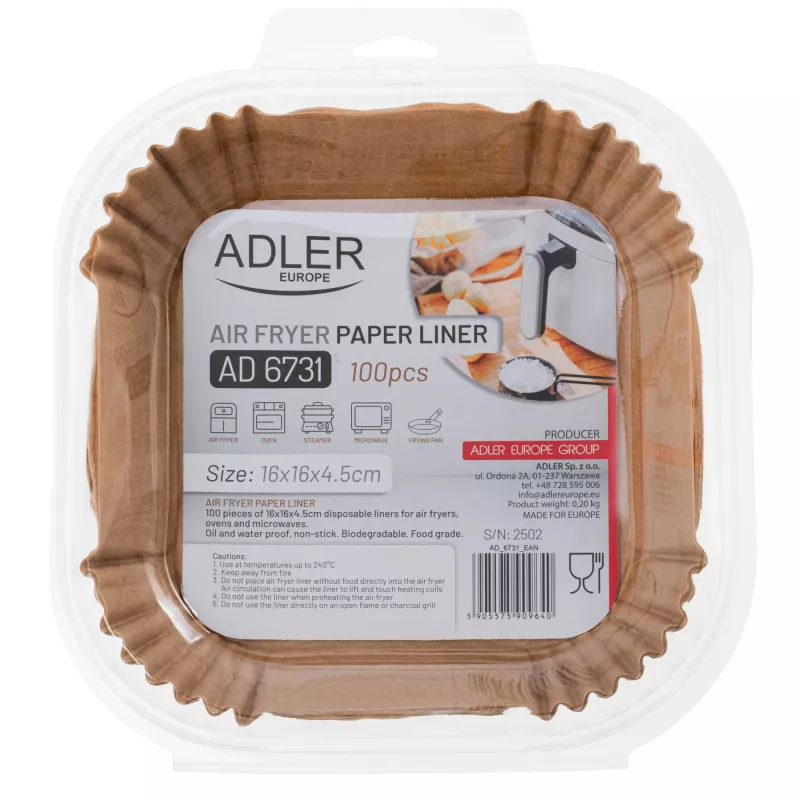 Moldes de papel Adler AD 6731 para moldes de 16 cm, pack de 100