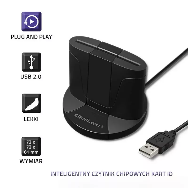 Lector de tarjetas inteligentes Qoltec 50632 USB 2.0 negro cable de 1m