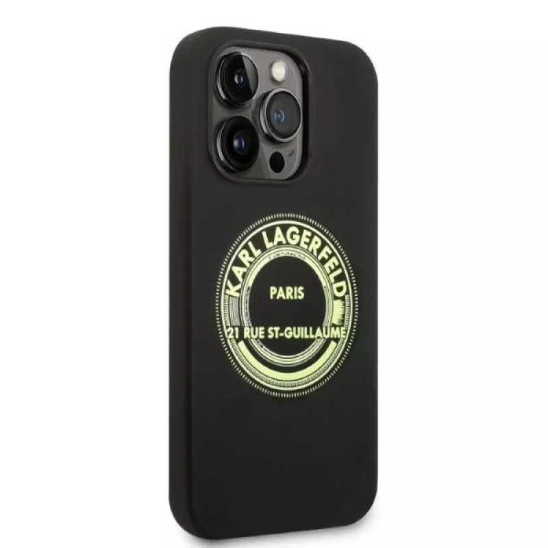 Funda blanda de silicona Karl Lagerfeld RSG negra para Apple iPhone 14 Pro KLHCP14LSRSGRCK