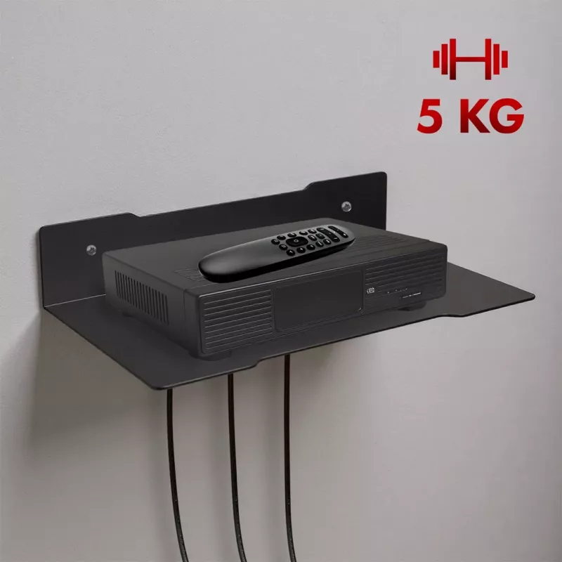 Estante de pared para decodificador MACLEAN MC-122, acero, negro, carga máx. 5 kg, distancia entre orificios 219 mm