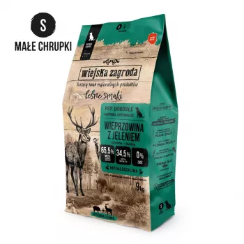 Comida seca para perros wiejskazagroda Forest Flavors Cerdo con Ciervo Crunchy S – razas pequeñas, 9 kg, 31% proteína, 20% grasa, sin cereales