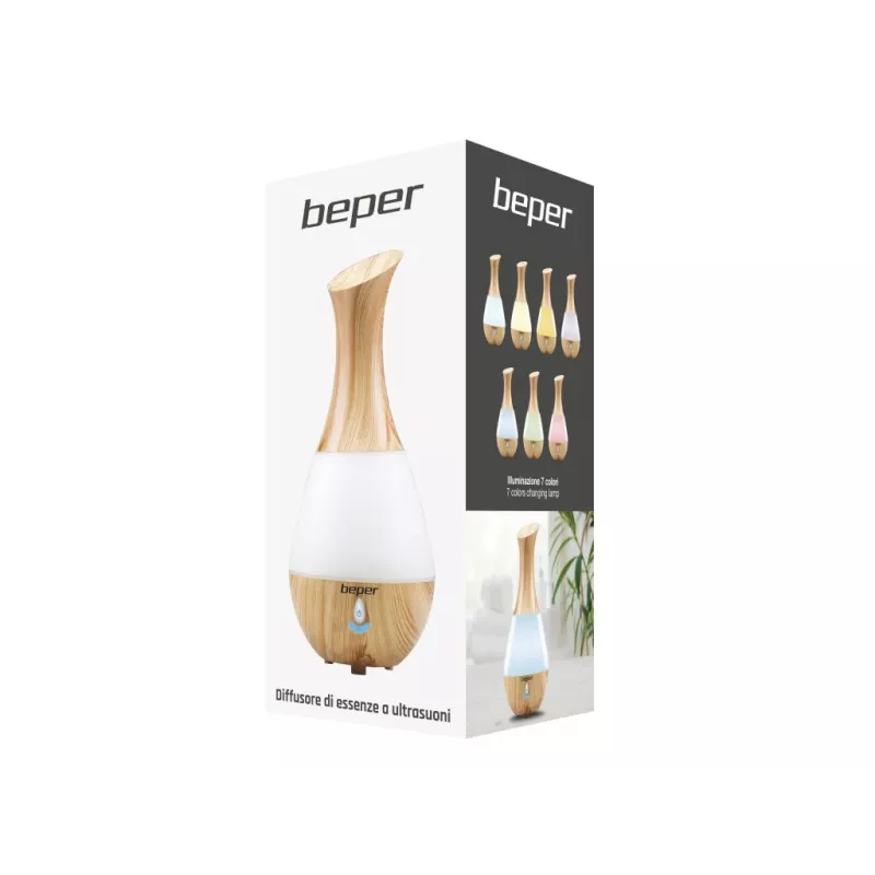 Beper 70.405 difusor de aromas ultrasónico, 235 ml, luz LED de 7 colores, 4 W, apagado automático