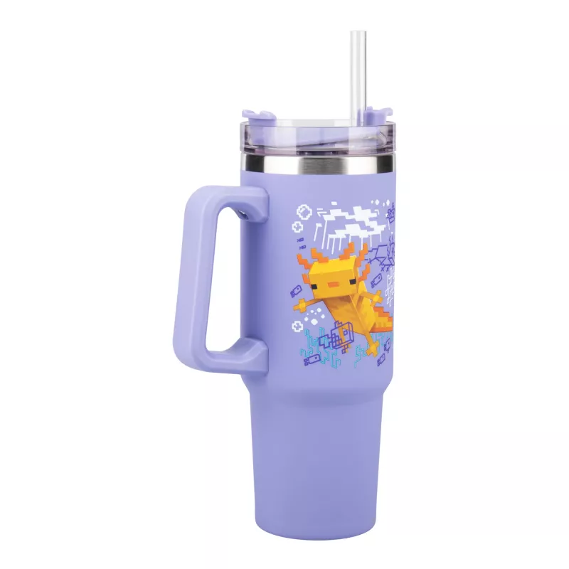 Paladone Minecraft vaso aislante morado con pajita, 900 ml