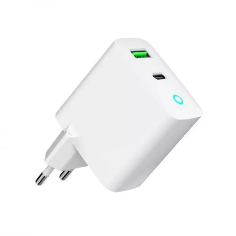 Cargador de red 220V GEMBIRD, universal, 1x USB Type-C PD 20 W, 1x USB-A 3.0 QC 18 W, indicador LED, blanco