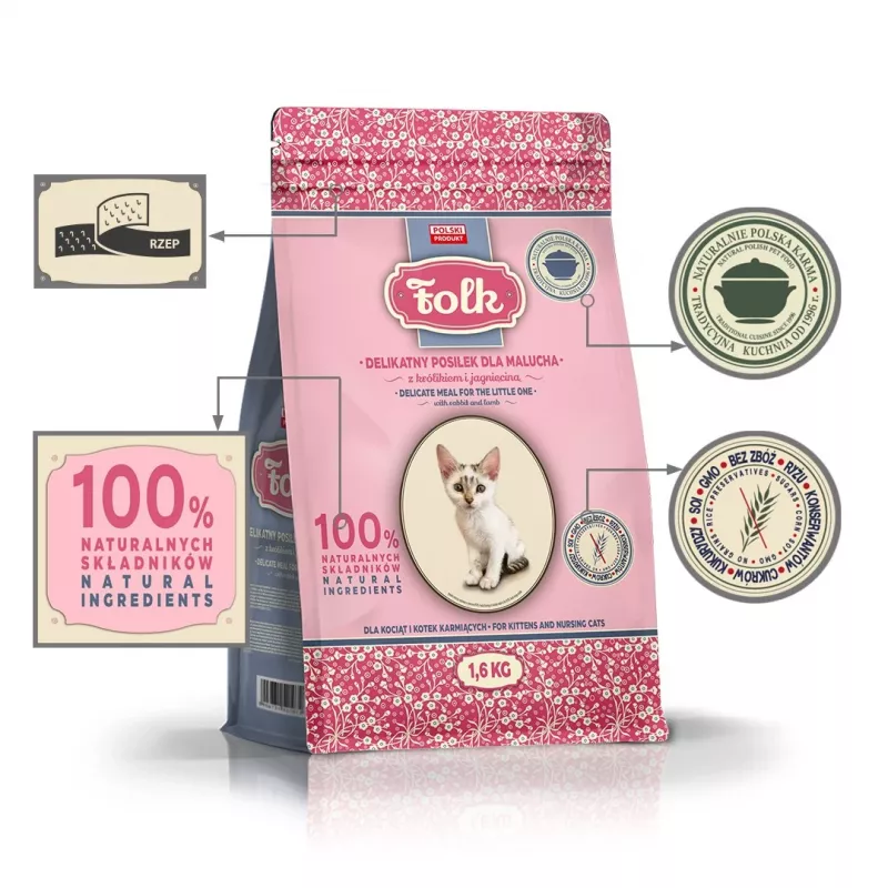 FOLK Comida suave para gatitos con conejo y cordero - Comida seca para gatos - 1,6 kg