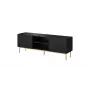 Mueble de TV Cama PAFOS sobre estructura de acero dorada 150x40x60 cm negro mate, tablero de partículas