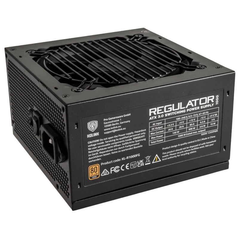 Fuente de alimentación Kolink Regulator 80 PLUS Gold, ATX 3.0, PCIe 5.0, modular - 1000 vatios