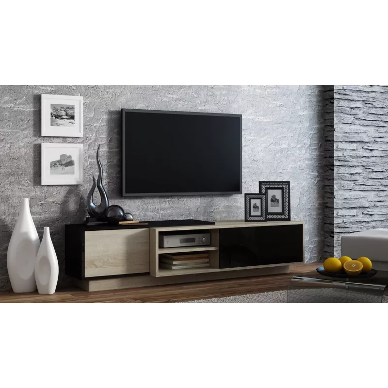 Mueble de TV Cama SIGMA1 180 roble Sonoma/negro brillante