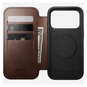 Funda para móvil Nomad Modern Leather Folio para iPhone 17 Pro, cuero/aluminio, 16 cm (6,3