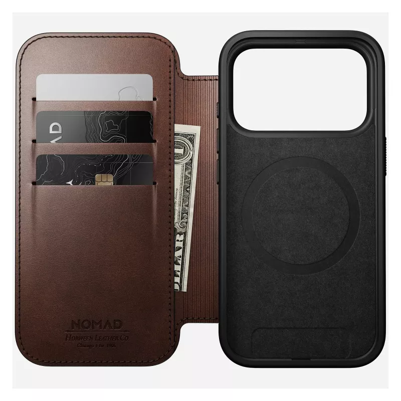 Funda para móvil Nomad Modern Leather Folio para iPhone 17 Pro, cuero/aluminio, 16 cm (6,3
