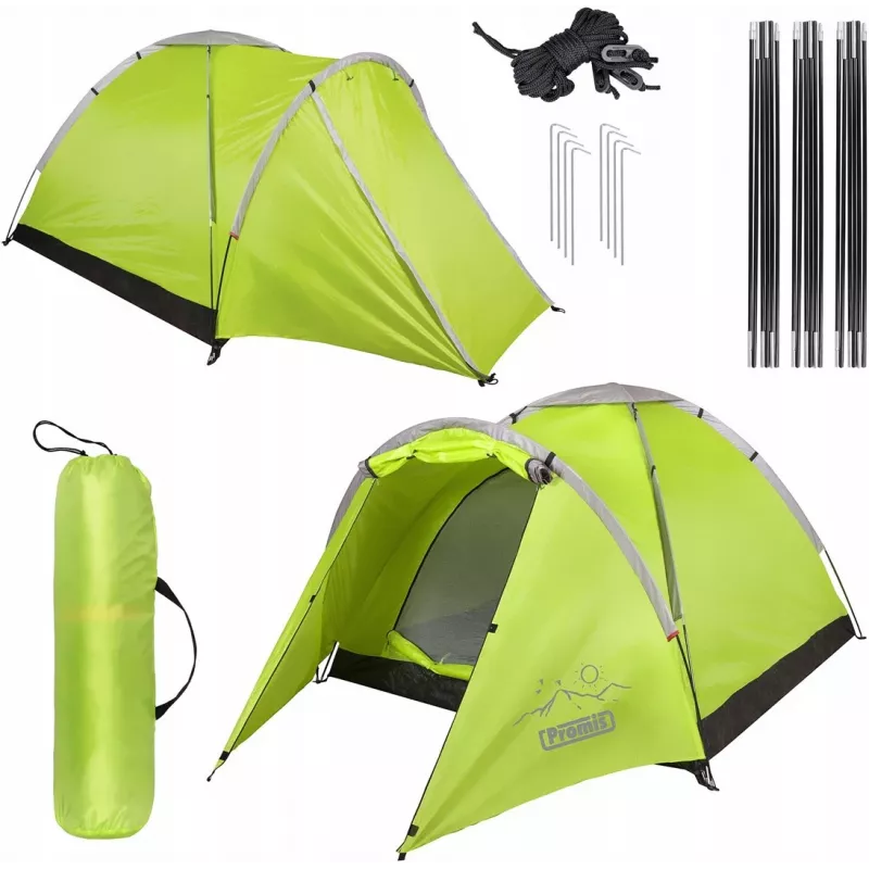 Tienda de campaña PROMIS NT80 — tienda de camping para 3 personas con avance y mosquitera, superficie base 2x2 m