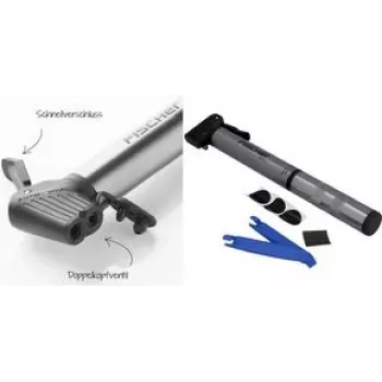 Mini bomba para bicicleta FISCHER ALU compatible con todas las válvulas habituales, diseño compacto de aluminio