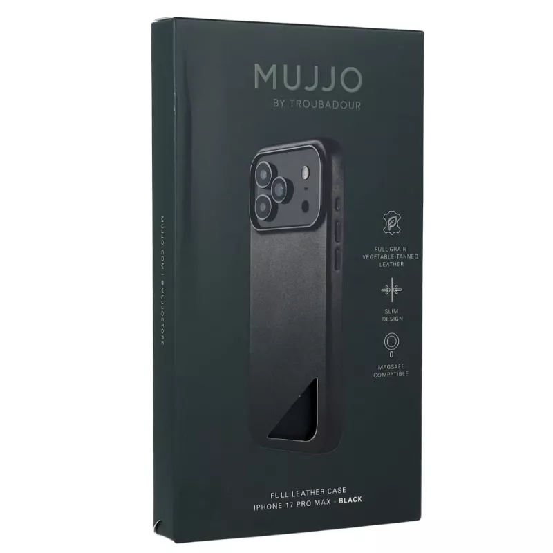 Mujjo Full Leather Case funda para iPhone 17 Pro Max negro