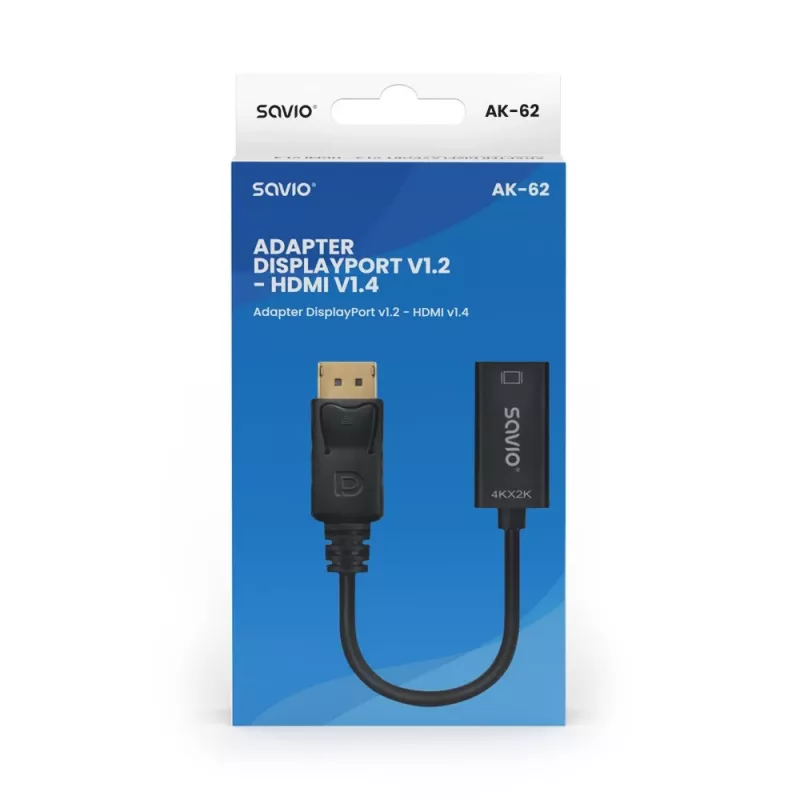 Adaptador Savio DisplayPort (M) v1.2 - HDMI A (F) v1.4, 4K, AK-62