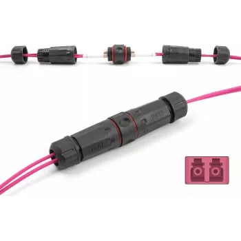 Conector de cable de fibra óptica DeLOCK LC Duplex hembra a LC Duplex hembra OM4 impermeable