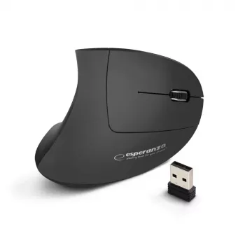 Ratón inalámbrico ESPERANZA EM133 — ergonómico para diestros, 1600 DPI, 6 botones, receptor USB nano 2,4 GHz, alcance 10 m, negro