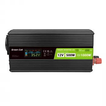 Convertidor de tensión Green Cell PowerInverter LCD 12 V 500W/1000W inversor de coche con pantalla – inversor/adaptador con onda sinusoidal pura coche negro