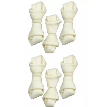 Snack masticable para higiene dental ZOLUX hueso blanco anudado 54 g – snack natural de ternera para la higiene dental de perros pequeños adultos 60 mm, pack de 6