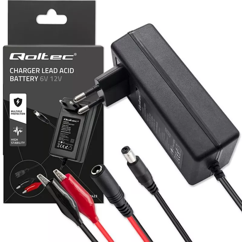 Cargador de baterías QOLTEC 52423 para baterías AGM/GEL/STD 6V/12V 1,5A