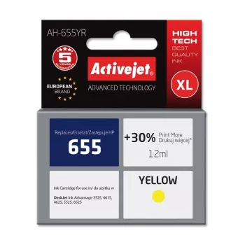 Activejet AH-655YR Tinta (sustituto de HP 655 CZ112AE; Premium; 12 ml; amarillo)