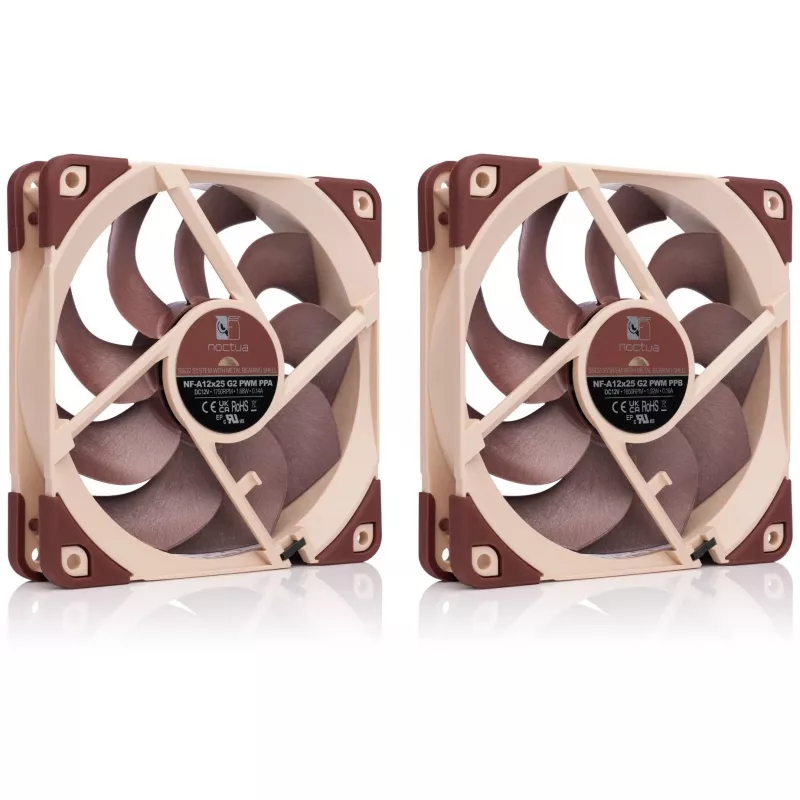 Ventilador para caja de PC Noctua NF-A12X25 G2 PWM SX2-PP 120 mm, 12 V, 1800 rpm, 107,3 m³/h, rodamiento SSO, pack de 2, beige