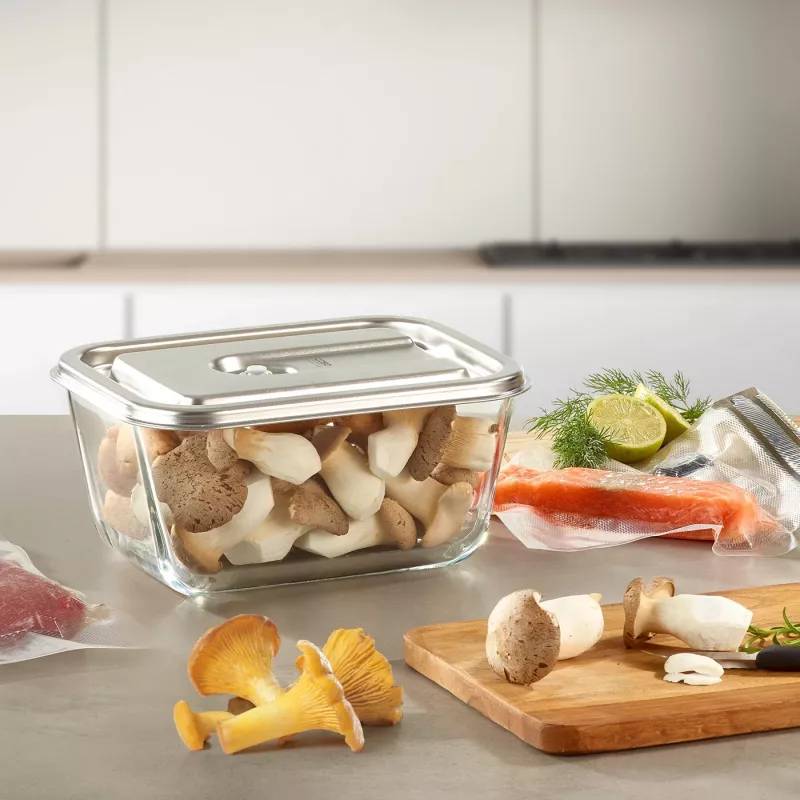 Recipiente de vacío de cristal con tapa de plástico Caso | VacuBoxx acero inoxidable XL | transparente
