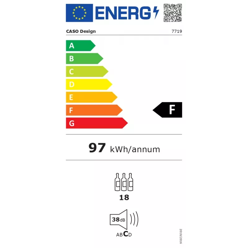 Vinoteca integrable Caso WineDeluxe WDU 18 – capacidad para 18 botellas, clase de eficiencia energética E, negra