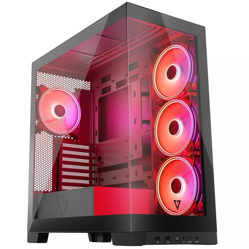 Caja de PC MODECOM Volcano SPACE APEX ARGB Midi Tower, cristal templado, USB-C, compatible con ATX/microATX/Mini-ITX, GPU hasta 430 mm, disipador de CPU hasta 180 mm