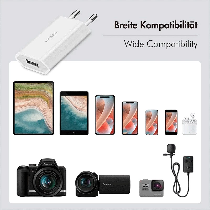 Adaptador de toma USB-A, 5W, 5V/1A, 1xUSB-A blanco