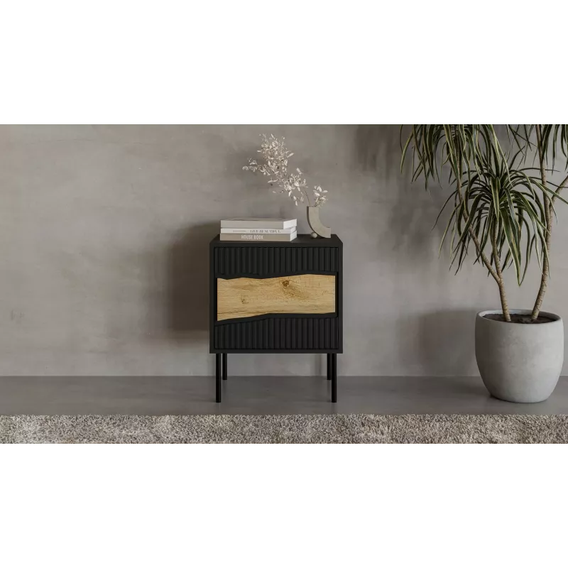 Mesita de noche Cama INSERTO, 2 uds., 50x40x61.5 cm, negro + LED
