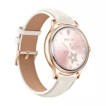 Smartwatch Colmi L28 con caja dorada y correa de piel dorada