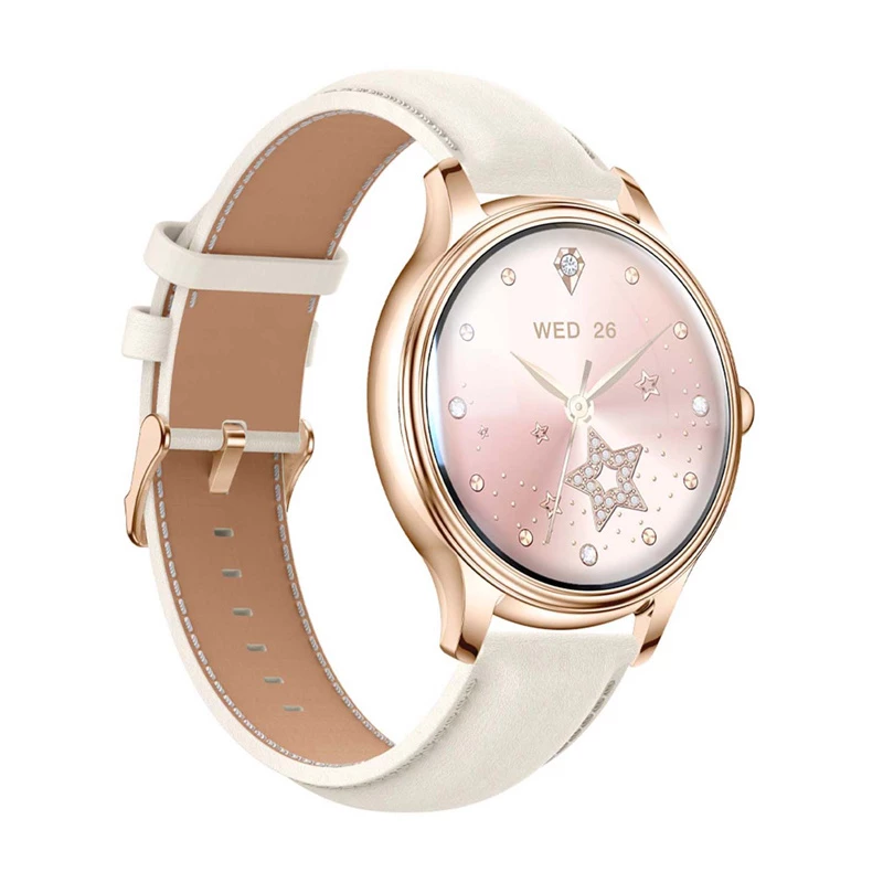 Smartwatch Colmi L28 con caja dorada y correa de piel dorada