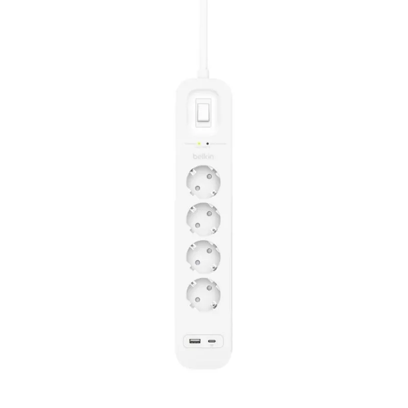 Protección contra sobretensiones Belkin SRB001VF2M-V2 — 4 tomas, conectores USB-C y USB-A, cable de 2 m