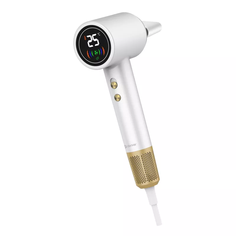 Secador de pelo DENVER HDD-1400W, 1400 W, blanco, 110–240 V, cable 1,8 m, 25–75 °C, 70×89×280 mm