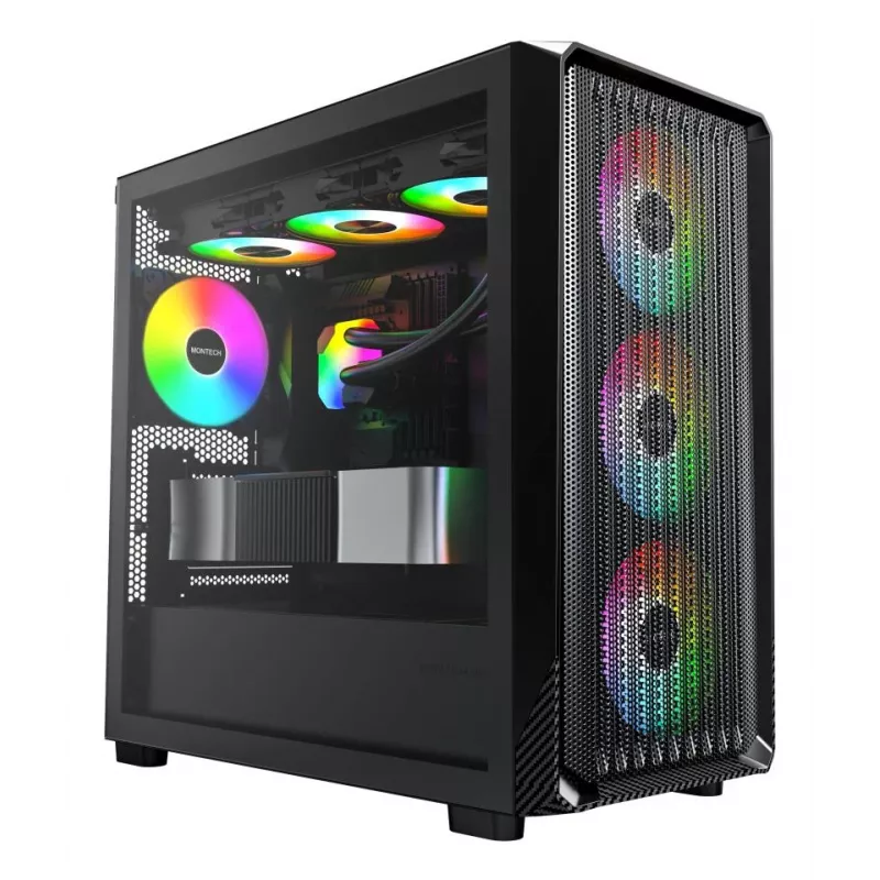 Montech X5M (B) caja de PC Micro Tower – Micro-ATX/Mini-ITX, 3x120mm frontal, 1x120mm trasero, compatible con fuentes ATX, 2x3,5 pulgadas + 4x2,5 pulgadas, negra