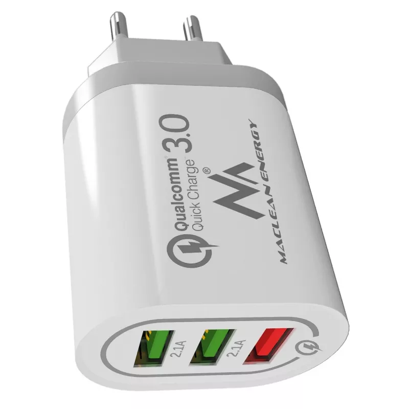 Cargador de pared MACLEAN MCE479W — cargador rápido USB de 3 puertos, 18W de potencia total