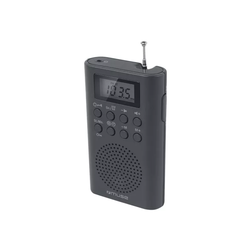 Radio portátil Muse M-03 R con sintonización FM-PLL, pantalla LCD, antena externa, negra