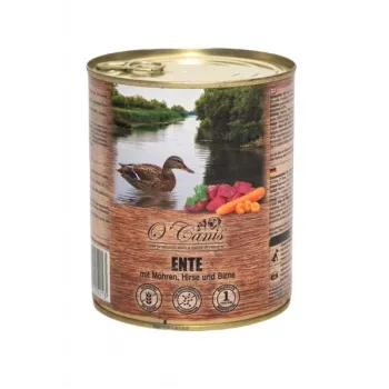Comida húmeda para perros o'canis Pato con mijo y zanahorias — lata de 800 g, proteína 9,7 %, grasa 4,2 %, humedad 74,4 %