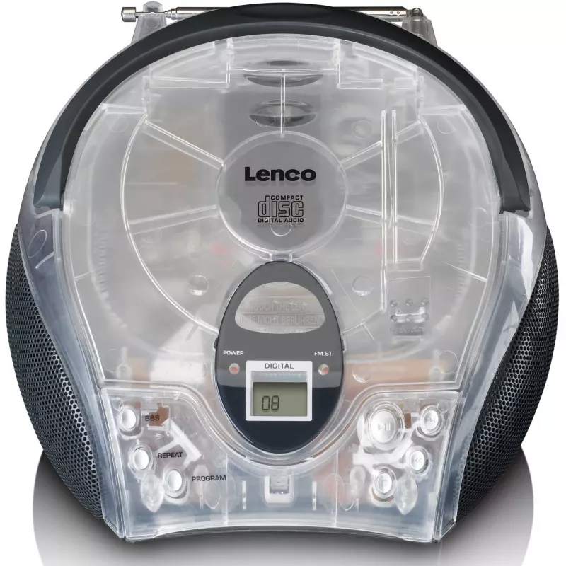 Radio portátil con reproductor de CD Lenco SCD-24TR — FM, salida de 4W, LCD, antena telescópica, funcionamiento con red/batería, 6 pilas C
