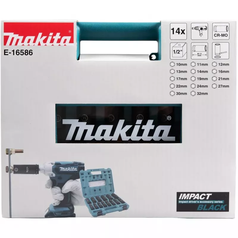 Makita E-16586 Llave de vaso para atornillador de impacto Juego de llaves de vaso negro, verde