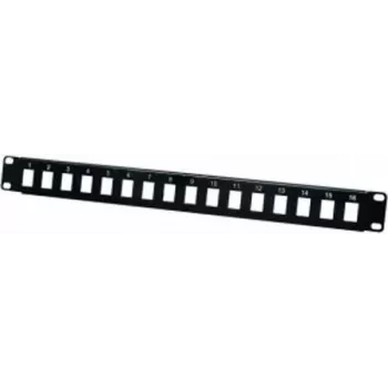 Soporte modular para 16 conectores hembra Keystone, 19 pulgadas, Negro – para montar un panel de parcheo de hasta 16 puertos (908050)